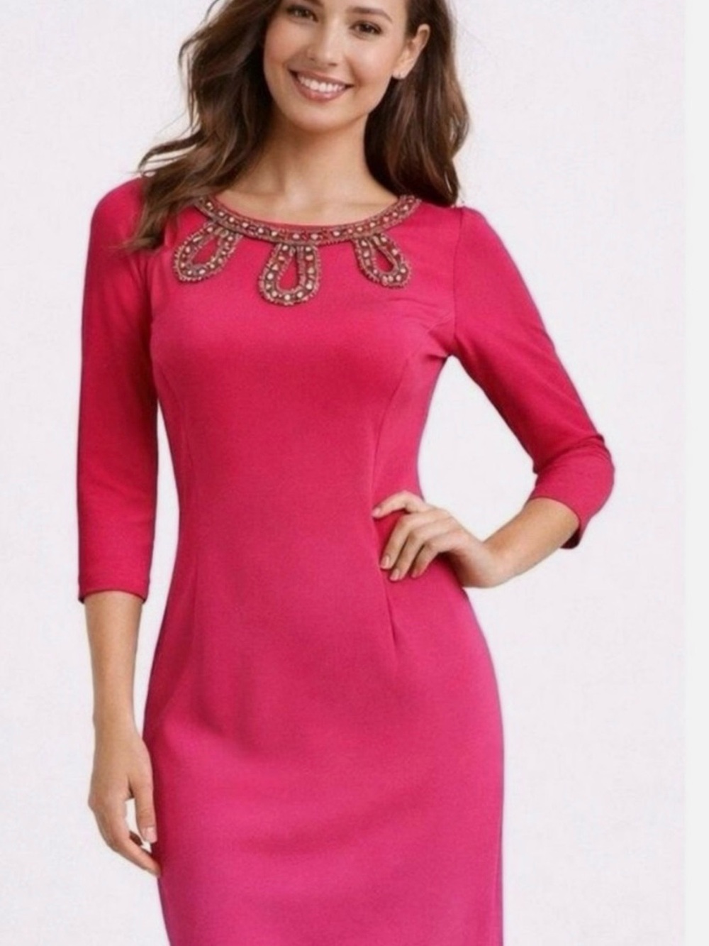 Lilly Pulitzer Hot Pink Embellished Neck Sheath Dress